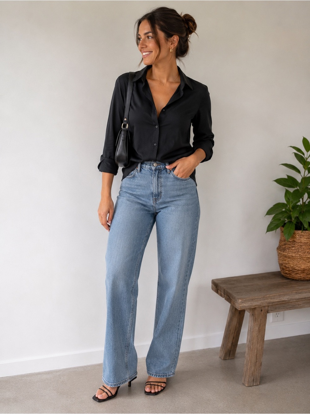 Zara Black Women’s Long-Sleeve Button-Down Shirt